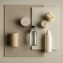 Minimalist Spa Essentials: A carefully arranged collection of spa essentials, showcasing natural elements and textures in a clean and serene composition, evoking a sense of calm and well-being.
