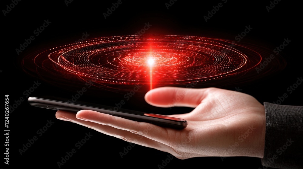 Poster innovative technology showcase mobile device interaction digital space visual art futuristic environ