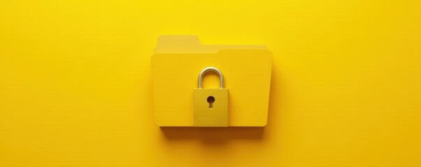 Yellow background, locked folder, security concept, protection, digital security