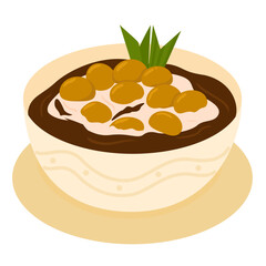 Sweet Potato Balls with Palm Sugar Porridge and Coconut Milk Indonesian dessert Illustration