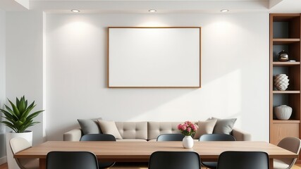 A mockup of modern office wall art featuring a canvas print with a clean design, office, mockup, modern
