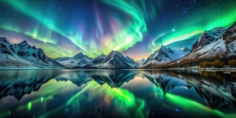 Serene Night Aurora Borealis Reflecting on a Still, Mountain Lake