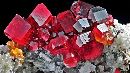Stunning Red Rhodochrosite Crystals Cluster on Matrix