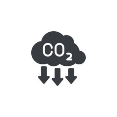 A cloud with a downward arrow and CO2 vector icon