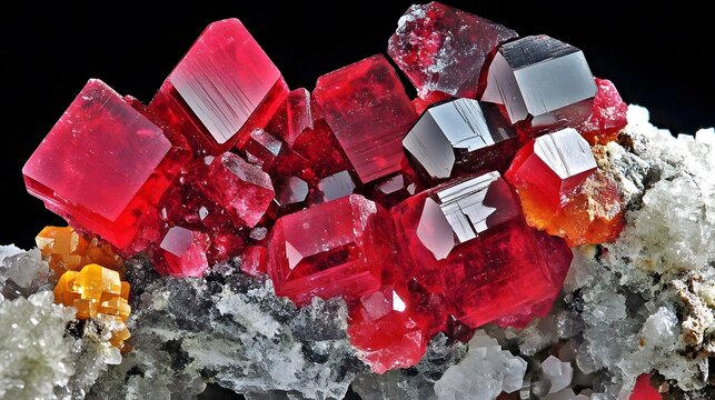 Stunning Red Rhodochrosite Crystals Cluster on Matrix