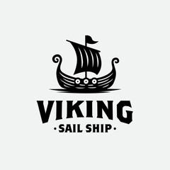 Rustic Traditional Longboat Viking War Ship Drakkar, Ancient Nordic Longship Battle Boat Logo Design