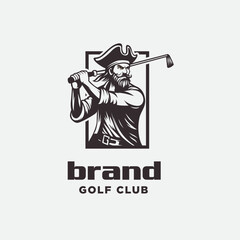 Claasic Pirate With Tricorn Head Holding Golf Stick for Vintage Golf Club Logo Design