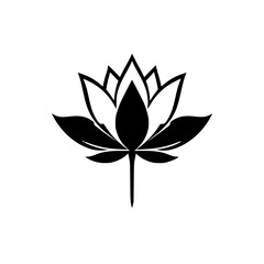 Elegant Black and White Lotus Flower: Minimalist Floral Design, Nature Symbol, Perfect for Logo or Graphic