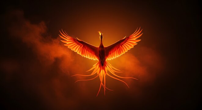 Fiery Phoenix Rising Majestic Mythical Bird Artwork