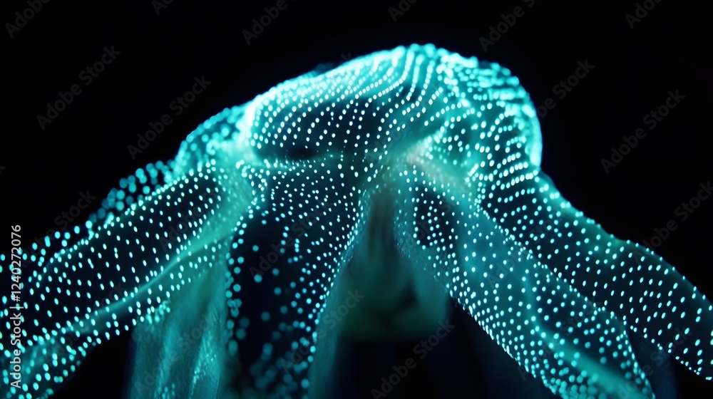 Poster abstract glowing teal particle waveform abstract background