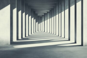 Geometric shadows in minimalist architecture corridor