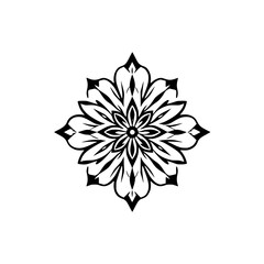 Elegant Black and White Mandala Flower Design: Geometric Pattern, Floral Illustration, Sacred Symbol