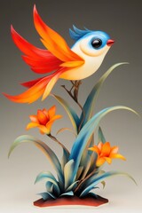 Obraz premium Colorful bird sculpture with vibrant flowers