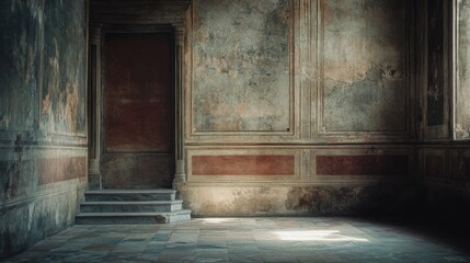 An atmospheric empty room with aged walls and soft light filtering through, evoking a sense of history and mysterious stories untold.
