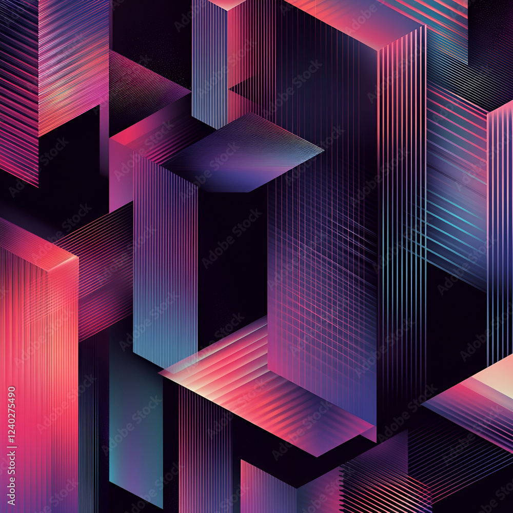 Aufkleber abstract geometric composition: interlocking crimson, purple, and teal geometric shapes create a dyn