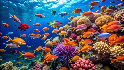 Vibrant Coral Reef Underwater Scene with Colorful Tropical Fish
