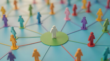 Colorful network of interconnected figures illustrating social connections and relationships in a vibrant and engaging visual representation
