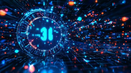 Obraz premium Abstract Digital Background with Neon Lights and Data Flow in 3D Visual Representation