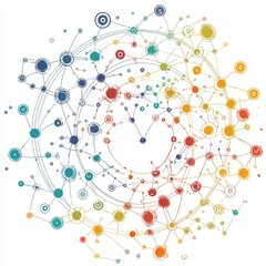 Colorful Abstract Network Illustration Representing Connections in Technology, Science, and Communication