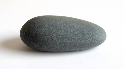 Smooth Gray River Stone on White Background Minimalist Nature Photography