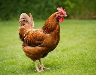 Fototapeta premium Full body of brown chicken hen standing isolated white background use for farm animals and livestock theme png format