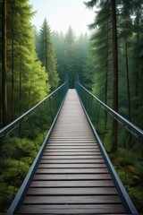 there is a bridge that is going over a forest with trees