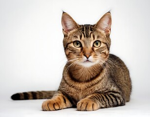 Fototapeta premium closeup of cat with cute happy smile angry face in plain white background