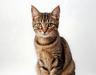 Obraz premium closeup of cat with cute happy smile angry face in plain white background