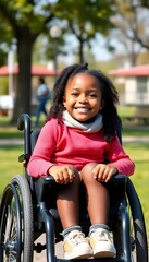 Obraz premium Happy Mixed Race Disabled Girl A Wheelchair The Park