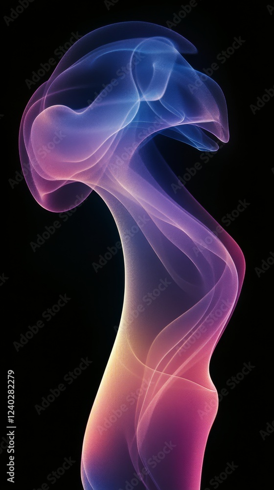 Poster colorful abstract shapes flowing harmoniously in swirling patterns on a black background