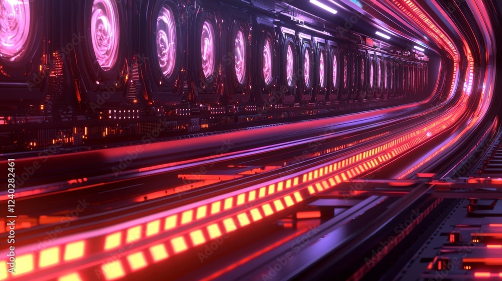 Aufkleber futuristic abstract tunnel with glowing neon lights and high-tech elements for sci-fi and technology