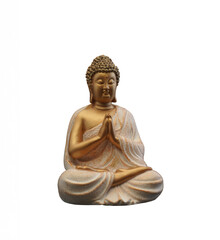 Fototapeta premium Golden Buddha Statue in Meditative Pose with Peaceful Expression and Hands Clasped