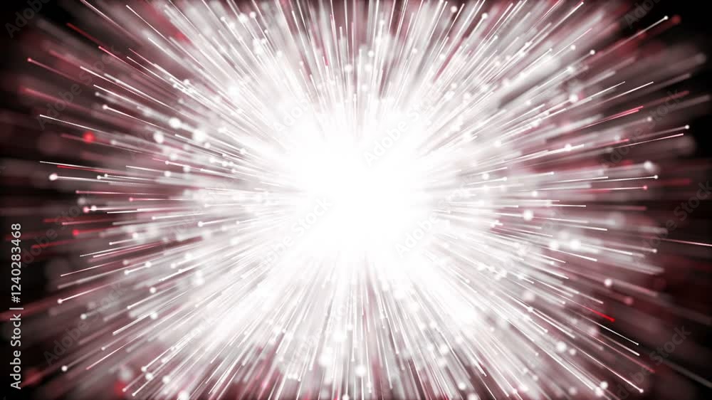 Poster white explosion effect. line glowing particles explosion animation background.