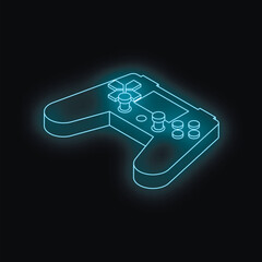 Futuristic glowing blue gamepad on black background representing gaming and entertainment © ylivdesign