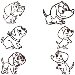 Cartoon Dog bundle line art and illustrator eps