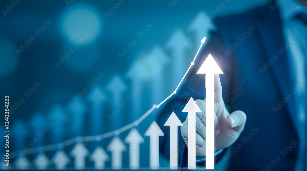 Poster business growth concept with graph and arrows highlighting success and progress in a professional en