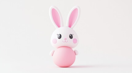 Fototapeta premium A cute, pink bunny figurine with large ears and a smiling face, set against a simple white background.