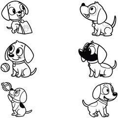 Cartoon Dog bundle line art and illustrator eps