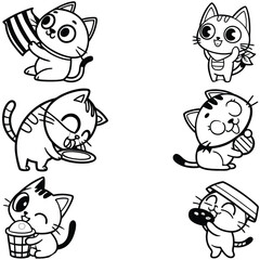 Cartoon Cat bundle line art and illustrator eps