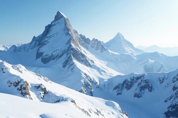 Fototapeta premium Triangular formations in a snow-covered mountain range, frost, icy peaks, winter