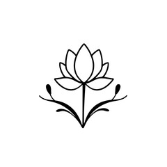 Elegant Lotus Flower Line Art: Minimalist Botanical Illustration, Black and White Floral Design, Simple Nature Sketch, Vector Graphic