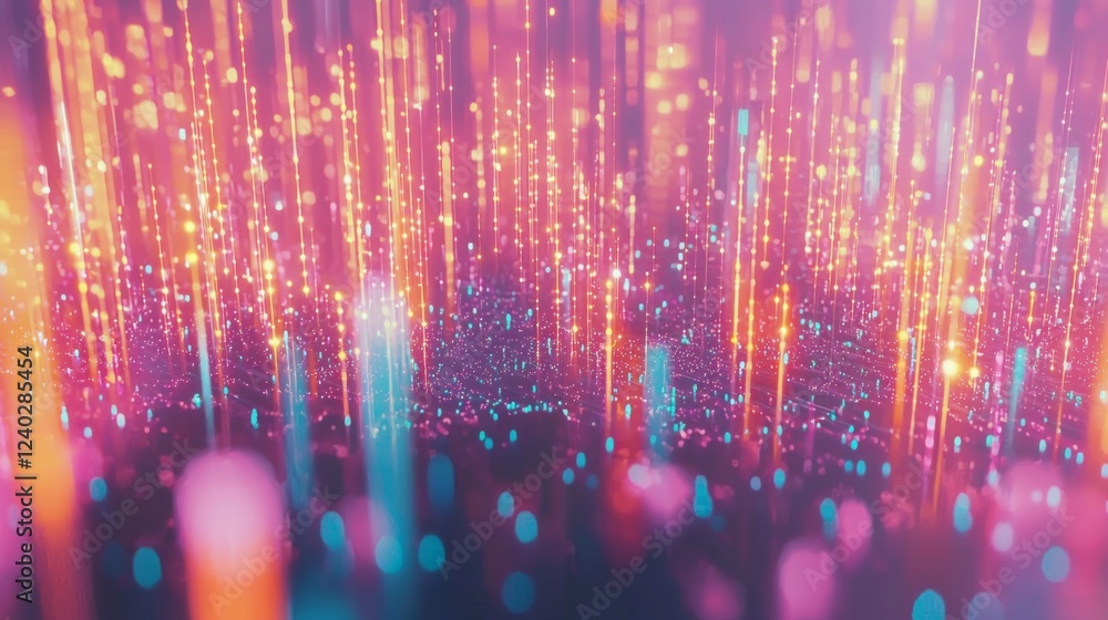 Poster vibrant abstract background with glowing particles and colorful light effects for creative projects 