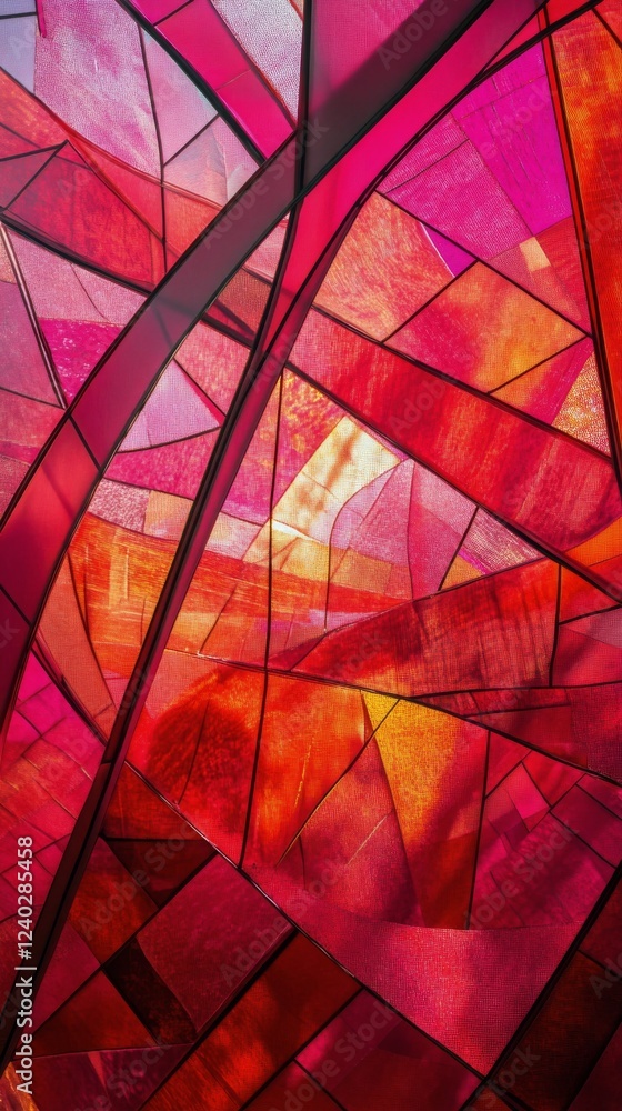 Poster vibrant abstract artwork featuring red and orange geometric shapes creating dynamic visual movement