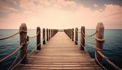 Obraz premium Serene Wooden Pier Leading to a Misty Horizon Over Turquoise Waters