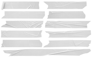 White adhesive plastic tape set isolated on white background