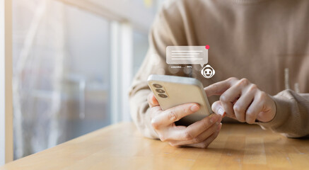 close up businessman hand type on keyboard laptop to use about AI robotic chat programming to asking and get data information about innovation for technology development concept