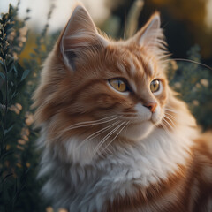 Fototapeta premium Cute cat picture on a bright day, generative AI illustration