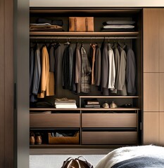 Modern Walk In Closet With Mens Clothing And Accessories