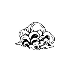 Japanese Cloud Wave Design: Black and White Vector Graphic Illustration