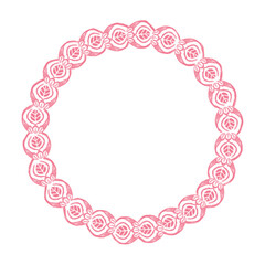 Circular shape pattern frame hand drawn leaves design. Valentine&rsquo;s day theme. for decoration, wallpaper, background, invitation card, tile. round border.